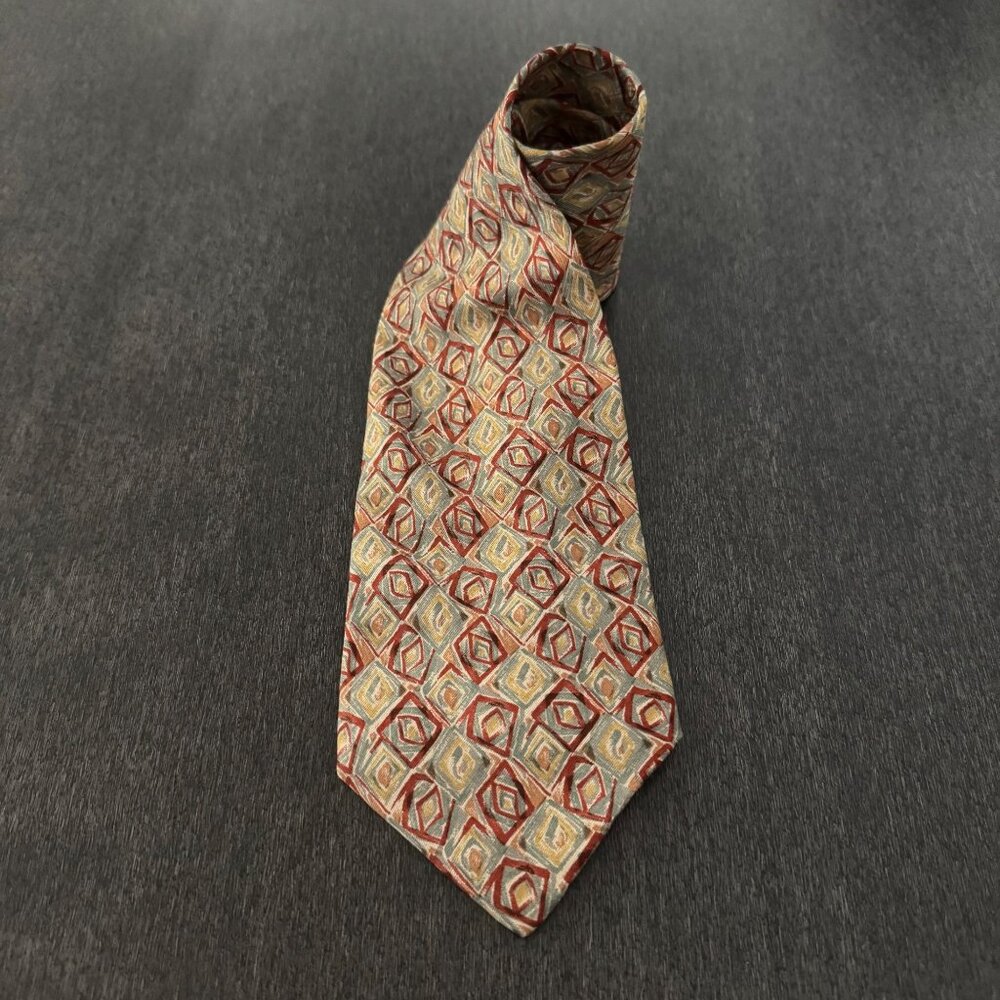 Bally Men's Handmade 100% Silk Necktie Geometric Diamond Pattern Made In Italy